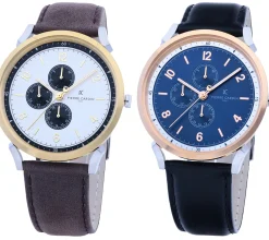 Herrenuhren|Herrenuhren*Pierre Cardin Herren Armband-Uhr mit Multi-Ziffernblatt analoge Quarz-Uhr mit Leder-Armband 3ATM 44mm in Braun/Gold/Silber oder Schwarz/Silber/Blau/Rosegold