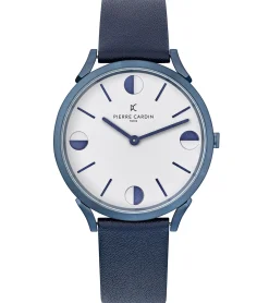 Herrenuhren|Herrenuhren*Pierre Cardin Herren Armband-Uhr analoge Quarz-Uhr mit Leder-Armband 3ATM 40mm CPI.2009 Blau/Silber