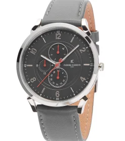 Herrenuhren|Herrenuhren*Pierre Cardin Herren Armband-Uhr mit Multi-Ziffernblatt analoge Quarz-Uhr mit Leder-Armband 3ATM 44mm CPI.2025 Grau/Silber