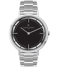 Herrenuhren|Herrenuhren*Pierre Cardin Herren zeitlose Armband-Uhr mit Faltschließe analoge Quarz-Uhr mit Edelstahl-Armband 3ATM 41mm CBV.1028 Silber