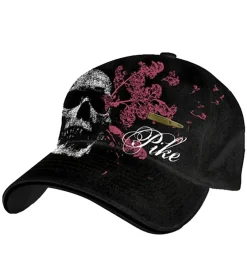 Caps & Mützen*Bio-Domes Headgear Pike Apparel Unisex Trucker-Cap aus dem Rock-Bereich Base-Cap mit Totenkopf und Patronen-Applikation TC109526PIK Schwarz