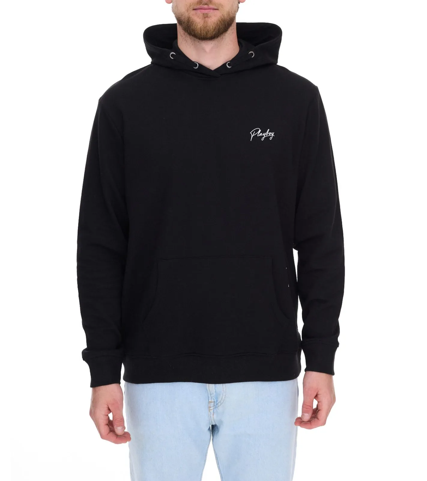 Pullover & Sweater*PLAYBOY Herren Baumwoll-Pullover Langarm-Shirt mit Kapuze Hoodie Schwarz oder Grau meliert