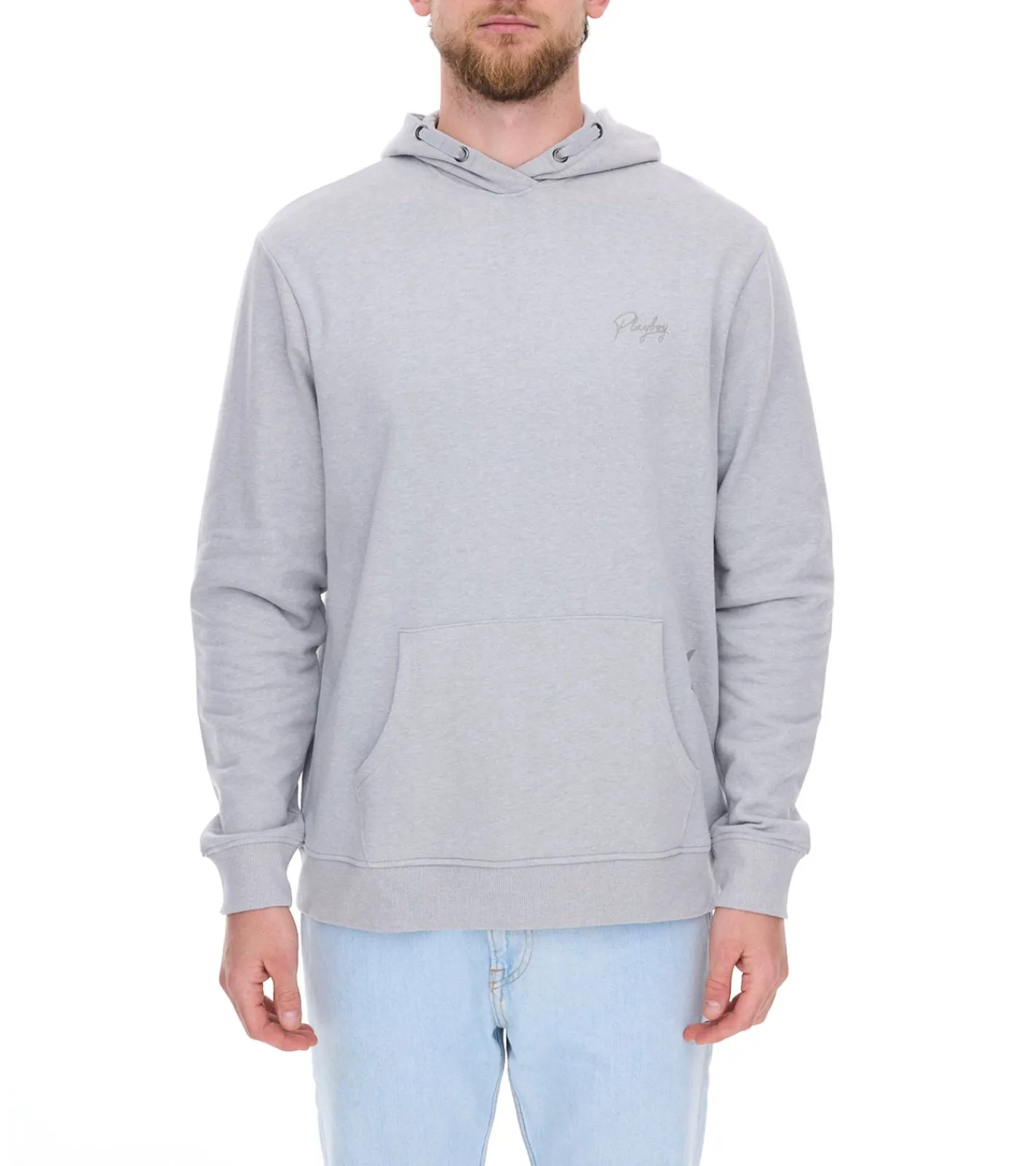 Pullover & Sweater*PLAYBOY Herren Baumwoll-Pullover Langarm-Shirt mit Kapuze Hoodie Schwarz oder Grau meliert