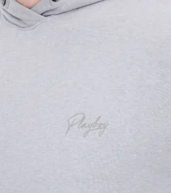 Pullover & Sweater*PLAYBOY Herren Baumwoll-Pullover Langarm-Shirt mit Kapuze Hoodie Grau