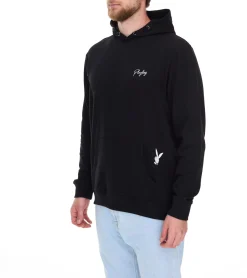 Pullover & Sweater*PLAYBOY Herren Baumwoll-Pullover Langarm-Shirt mit Kapuze Hoodie Schwarz