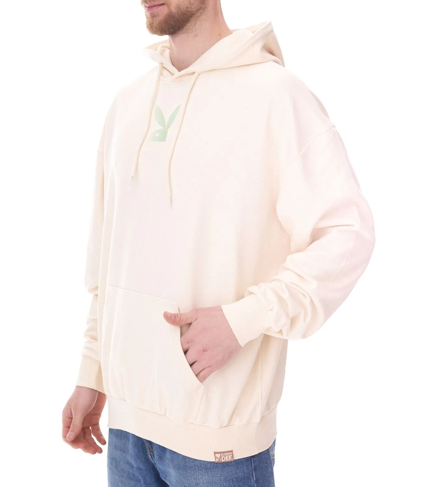 Pullover & Sweater*PLAYBOY Herren Kapuzen-Pullover mit großem Rücken-Print der Juli/August Ausgabe 2015 Langarm-Shirt Baumwoll-Pullover DFPBHD1012 Beige