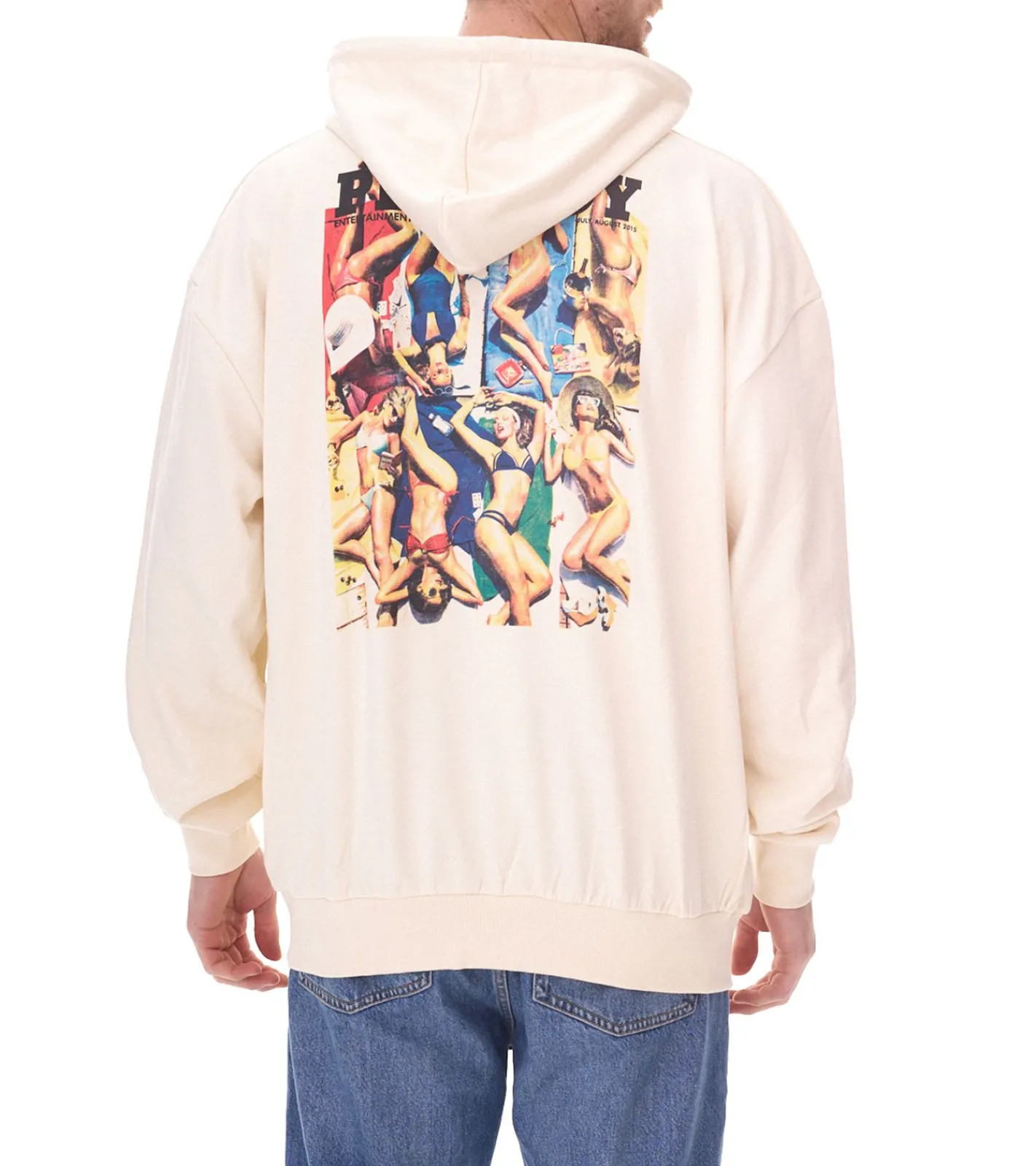 Pullover & Sweater*PLAYBOY Herren Kapuzen-Pullover mit großem Rücken-Print der Juli/August Ausgabe 2015 Langarm-Shirt Baumwoll-Pullover DFPBHD1012 Beige