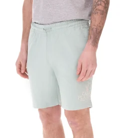 Sportunterbekleidung|Jogginghosen & Fitnessmode*PLAYBOY x DEF Herren Sweat-Shorts mit kleinem Schriftzug "CASA  " Sport-Shorts Jogger kurze Hose DFPBSH1001 Grün