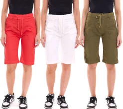 Shorts & Bermudas*PLEASE Damen Stoff-Shorts kurze Hose mit Bindeband Bermuda Sommer-Hose Rot, Weiß oder Khaki
