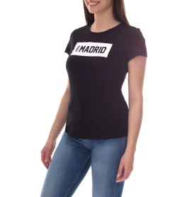 Fitnessmode & Jogginghosen|Tops & T-Shirts*PUMA City Damen Baumwoll-Shirt mit Madrid Schriftzug Kurzarm-Shirt Rundhals-Shirt 575957 15 Schwarz/Weiß