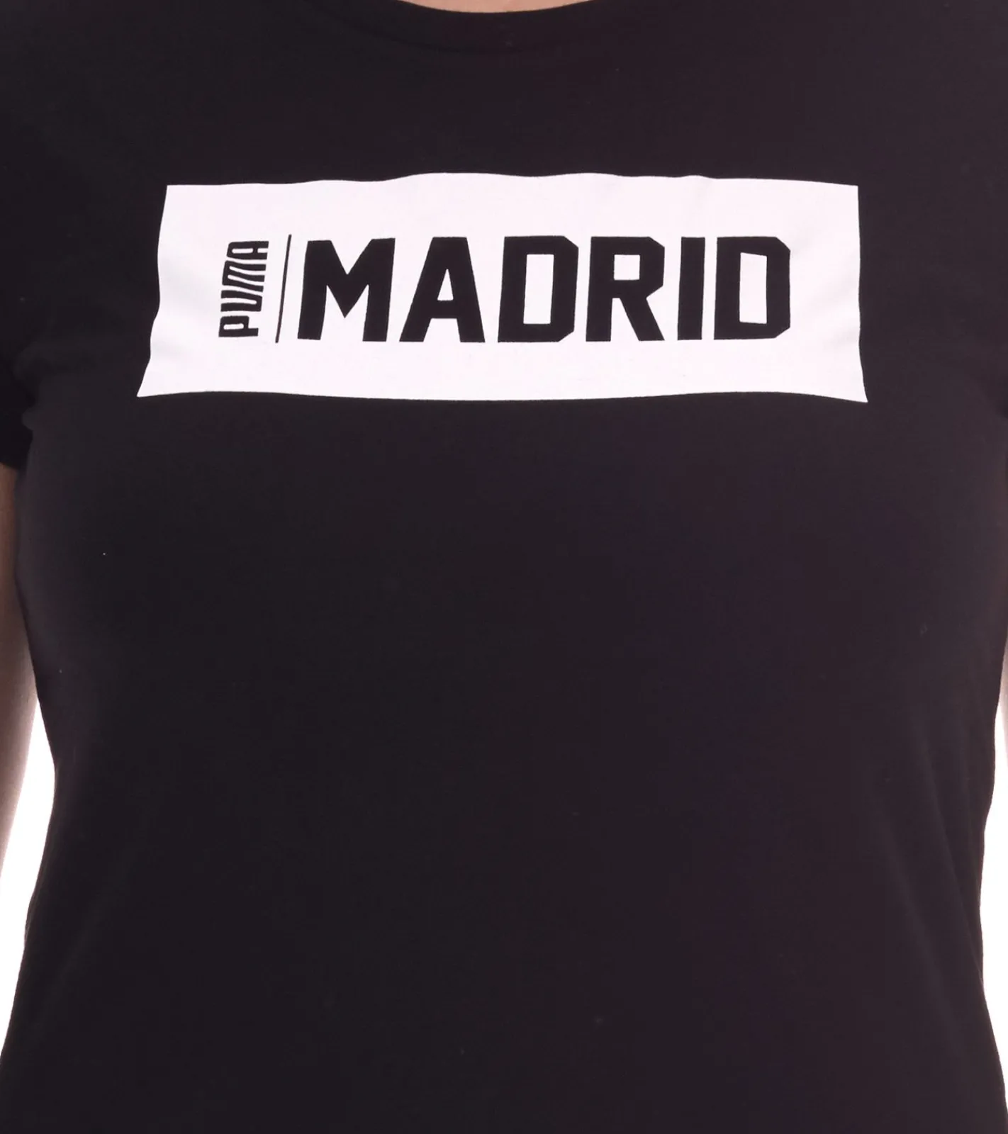Fitnessmode & Jogginghosen|Tops & T-Shirts*PUMA City Damen Baumwoll-Shirt mit Madrid Schriftzug Kurzarm-Shirt Rundhals-Shirt 575957 15 Schwarz/Weiß