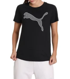 Fitnessmode & Jogginghosen|Tops & T-Shirts*PUMA Damen leichtes T-Shirt mit -Logo Kurzarm-Shirt Rundhals-Shirt 585941 01 Schwarz/Weiß