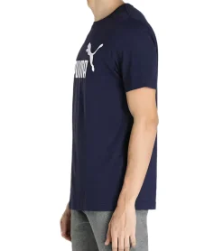 T-Shirts & Tank Tops*PUMA Herren Baumwoll-Shirt mit großem -Schriftzug Rundhals-Shirt Sport-Shirt 854742 05 Dunkelblau/Weiß