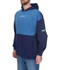 Pullover & Sweater|Ballsport*PUMA OLYMPIQUE DE MARSEILLE Herren Kapuzen-Pullover nachhaltiger Baumwoll-Hoodie mit Logo-Schriftzug 771970 15 Blau