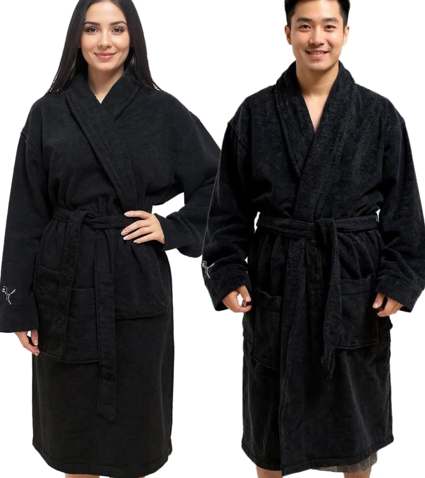 Bademode & Nachtwäsche|Nachtwäsche & Bademode*PUMA Unisex Bademantel mit zwei offenen Seitentaschen Morgen-Mantel 660008 03 Schwarz