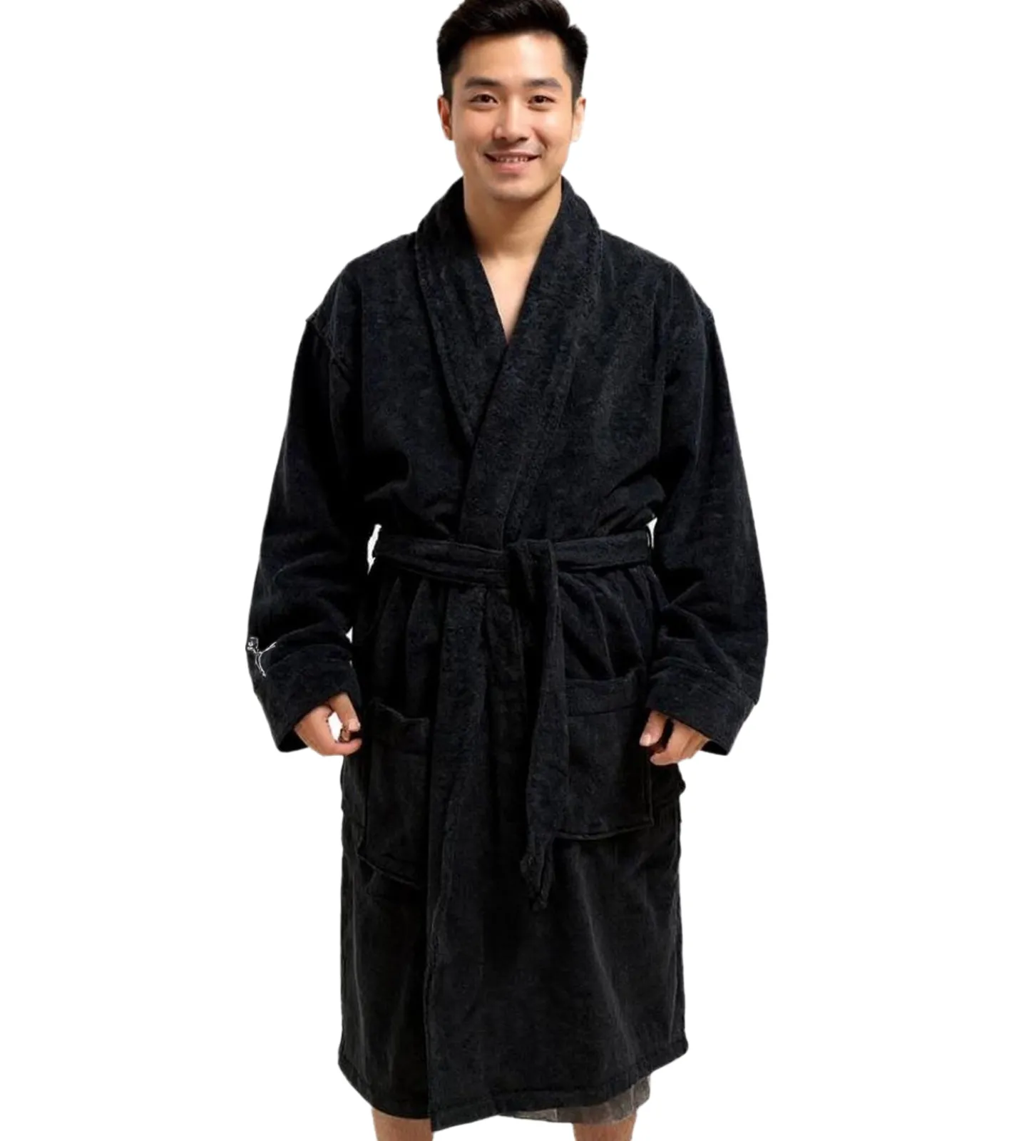 Bademode & Nachtwäsche|Nachtwäsche & Bademode*PUMA Unisex Bademantel mit zwei offenen Seitentaschen Morgen-Mantel 660008 03 Schwarz