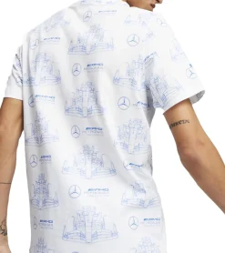 T-Shirts & Tank Tops*PUMA X Mercedes-Benz AMG Petronas F1 Herren T-Shirt stylisches Baumwoll-Shirt mit Allover Rennwagen-Print 621156 03 Weiß