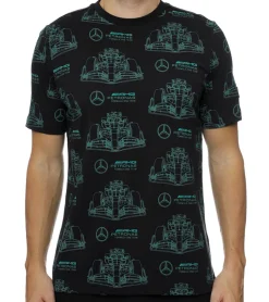 T-Shirts & Tank Tops*PUMA X Mercedes-Benz AMG Petronas F1 Herren T-Shirt stylisches Baumwoll-Shirt mit Allover Rennwagen-Print 621156 01 Schwarz