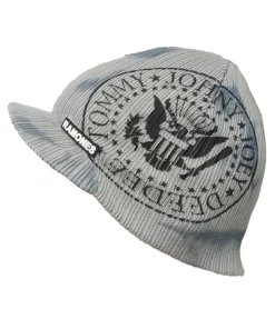 Caps & Mützen*BioworldMerch RAMONES Rockband Schirm-Beanie mit Band-Print Strick-Mütze mit Patch Fan-Beanie KC100814RAM Grau