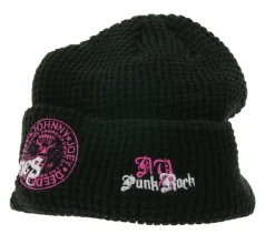 Caps & Mützen*BioworldMerch RAMONES Unisex Beanie mit Ramones-Logo und NY Punk Rock Schriftzug Schirm-Beanie Freizeit-Mütze Schwarz/Rosa/Weiß