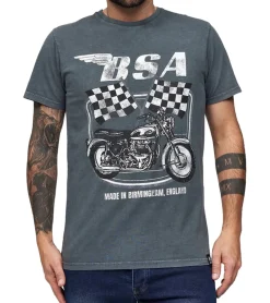 T-Shirts & Tank Tops*RE:COVERED T-Shirt mit Motorrad-Print Baumwoll-Shirt Rundhals-Shirt MMBSA300 Grau