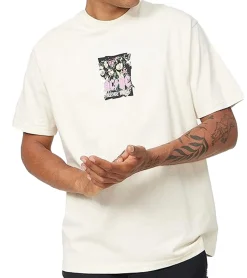 T-Shirts & Tank Tops*RE:COVERED X ACDC Herren T-Shirt mit ACDC-Band Print Baumwoll-Shirt mit großem Schriftzug Rundhals-Shirt MMPER771 Beige