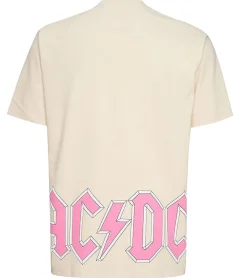 T-Shirts & Tank Tops*RE:COVERED X ACDC Herren T-Shirt mit ACDC-Band Print Baumwoll-Shirt mit großem Schriftzug Rundhals-Shirt MMPER771 Beige