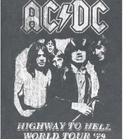 T-Shirts & Tank Tops*RE:COVERED X ACDC Herren T-Shirt Highway to Hell Welttournee Baumwoll-Shirt mit großem Print Rundhals-Shirt MMPER863 Grau