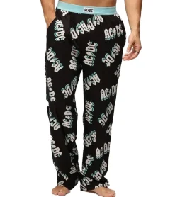 Nachtwäsche & Bademode*RE:COVERED X ACDC Loungepants Herren Schlafanzug-Hose mit ACDC Allover-Print Pyjama-Hose RCPER922 Schwarz