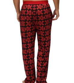Nachtwäsche & Bademode*RE:COVERED X ACDC Loungepants Herren Schlafanzug-Hose mit ACDC Allover-Print Pyjama-Hose RCPER923 Schwarz/Rot
