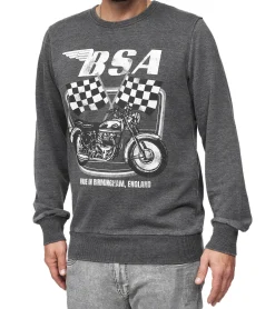 Pullover & Sweater*RE:COVERED X BSA Herren Rundhals-Pullover mit 窶寂"-Print Langarm-Shirt Sweat-Shirt MMBSA301 Grau