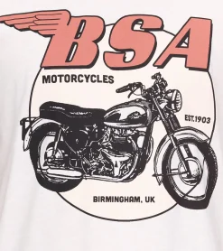 T-Shirts & Tank Tops*RE:COVERED X BSA Herren T-Shirt mit Birmingham Motorrad-Print Baumwoll-Shirt Rundhals-Shirt MMBSA296 Ecru-Weiß