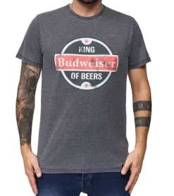 T-Shirts & Tank Tops*RE:COVERED X BUDWEISER Herren T-Shirt mit großem "King of Beers"-Print Alltags-Shirt Kurzarm-Shirt MMABI399 Grau