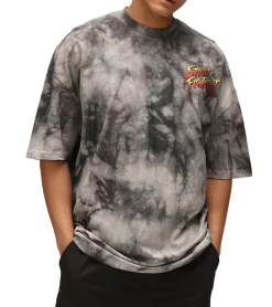 T-Shirts & Tank Tops*RE:COVERED X CAPCOM Herren T-Shirt mit Street Fighter Vega, Ryu, Blanka-Print Baumwoll-Shirt Rundhals-Shirt MMDIF18 Blau/Grau/Violett