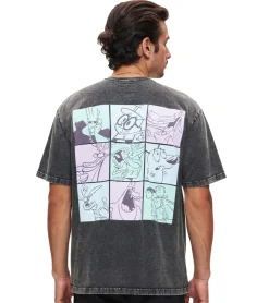 T-Shirts & Tank Tops*RE:COVERED X Cartoon Network Herren T-Shirt mit Motto-Print Baumwoll-Shirt Rundhals-Shirt RCWARN753 Grau