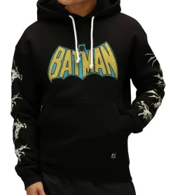 Pullover & Sweater*RE:COVERED X DC Herren Kapuzen-Pullover mit BATMAN Logo Baumwoll-Hoody Langarm-Shirt RCWARN554 Schwarz