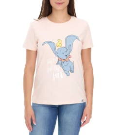 Tops & T-Shirts*RE:COVERED X Disney Damen T-Shirt mit Dumbo Print Baumwoll-Shirt Rundhals-Shirt RCDIF2069 Rosa