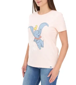 Tops & T-Shirts*RE:COVERED X Disney Damen T-Shirt mit Dumbo Print Baumwoll-Shirt Rundhals-Shirt RCDIF2069 Rosa