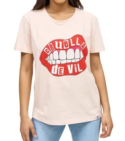 Tops & T-Shirts*RE:COVERED X Disney Damen T-Shirt mit Cruella Devil Lips Aufdruck Baumwoll-Shirt Rundhals-Shirt MMDIS2596 Rosa