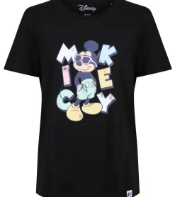 Tops & T-Shirts*RE:COVERED X Disney Damen T-Shirt mit Mickey Mouse Print in Pastelfarben Baumwoll-Shirt Rundhals-Shirt Kurzarm-Shirt RCDIF2070 Schwarz