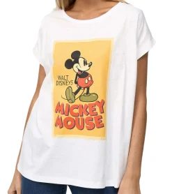 Tops & T-Shirts*RE:COVERED X Disney Damen T-Shirt mit Mickey Mouse Print Baumwoll-Shirt Rundhals-Shirt MMDIS2591 Wollweiß