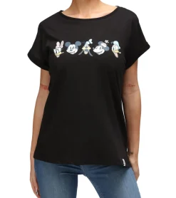 Tops & T-Shirts*RE:COVERED X Disney Damen T-Shirt Baumwoll-Shirt Rundhals-Shirt Kurzarm-Shirt RCDIF2062 Schwarz
