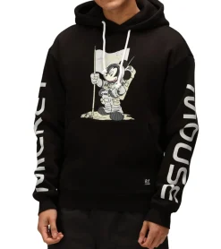 Pullover & Sweater*RE:COVERED X Disney Herren Kapuzen-Pullover mit Mickey Mouse-Print Baumwoll-Hoody Langarm-Shirt RCDIF2049 Schwarz