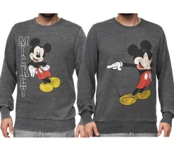 Pullover & Sweater*RE:COVERED X DISNEY Herren Rundhals-Pullover mit MICKEY MOUSE Print und Schriftzug Alltags-Sweater mit Baumwollanteil Grau