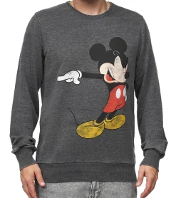Pullover & Sweater*RE:COVERED X DISNEY Herren Rundhals-Pullover mit MICKEY MOUSE Print und Schriftzug Alltags-Sweater mit Baumwollanteil Grau