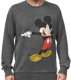 Pullover & Sweater*RE:COVERED X DISNEY Herren Rundhals-Pullover mit MICKEY MOUSE Print und Schriftzug Alltags-Sweater mit Baumwollanteil Grau