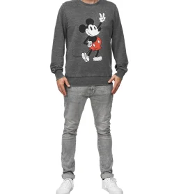 Pullover & Sweater*RE:COVERED X DISNEY Herren Rundhals-Pullover mit MICKEY MOUSE Print Alltags-Sweater mit Baumwollanteil MMDIS2489 Grau