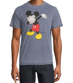 T-Shirts & Tank Tops*RE:COVERED X Disney Herren T-Shirt mit Mickey Mouse Print Baumwoll-Shirt Rundhals-Shirt PCDIS1851 Dunkelblau-meliert