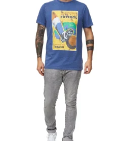 T-Shirts & Tank Tops*RE:COVERED X FIFA Worldcup 1950 Herren T-Shirt mit großem Brazil-Emblem-Print Baumwoll-Shirt Kurzarm-Shirt PCFFA124 Blau