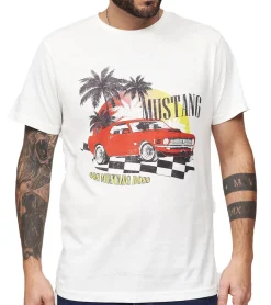 T-Shirts & Tank Tops*RE:COVERED X FORD Mustang Herren T-Shirt mit Auto-Aufdruck Baumwoll-Shirt Kurzarm-Shirt MMFRD377 Woll-Weiß